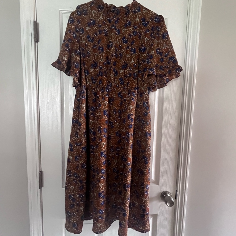 Floral Brown and Blue Midi Dress